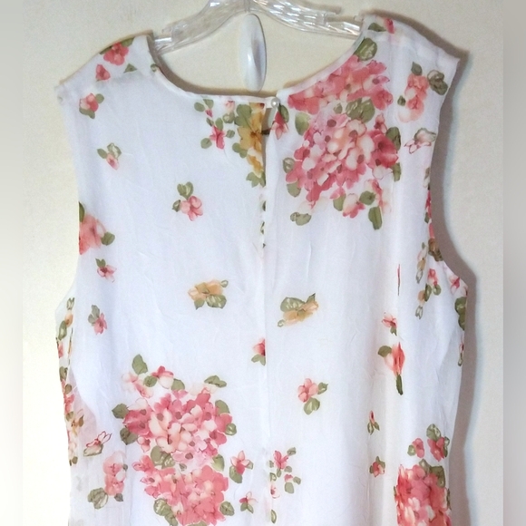 WOMEN'S PLUS SIZE 22 WHITE FLORAL DRESS SHEER SHELL FULLY LINED SLEVLES EN FOCUS - Picture 4 of 12